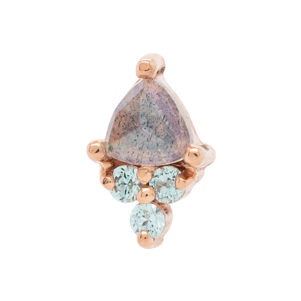 "Tau" Threaded End in Gold & Platinum with Rose Cut Labradorite & Cyan CZ's