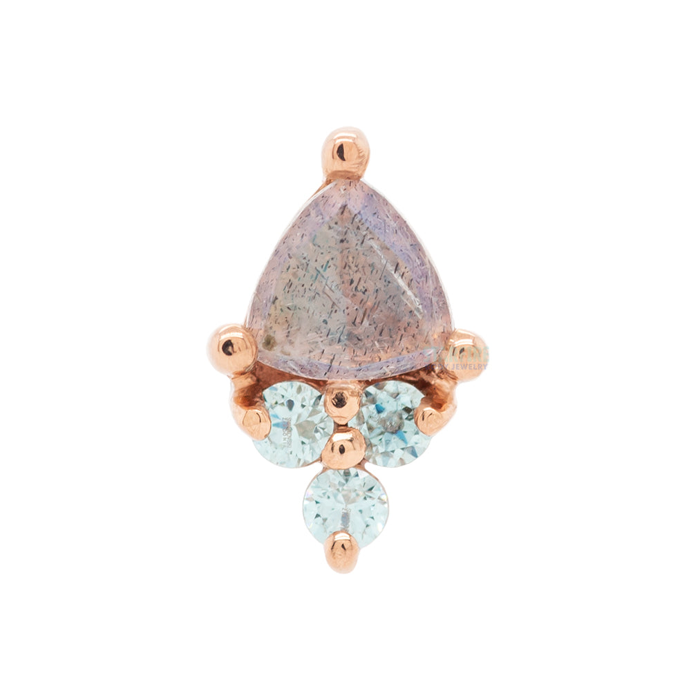 "Tau" Threaded End in Gold & Platinum with Rose Cut Labradorite & Cyan CZ's