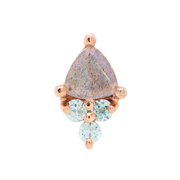 "Tau" Threaded End in Gold & Platinum with Rose Cut Labradorite & Cyan CZ's