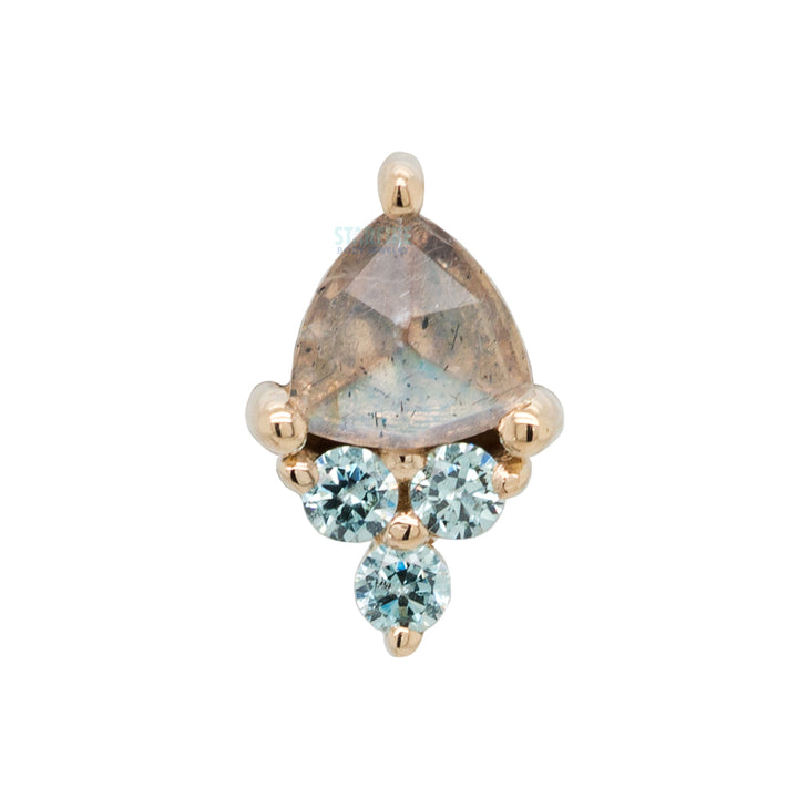 "Tau" Threaded End in Gold & Platinum with Rose Cut Labradorite & Cyan CZ's