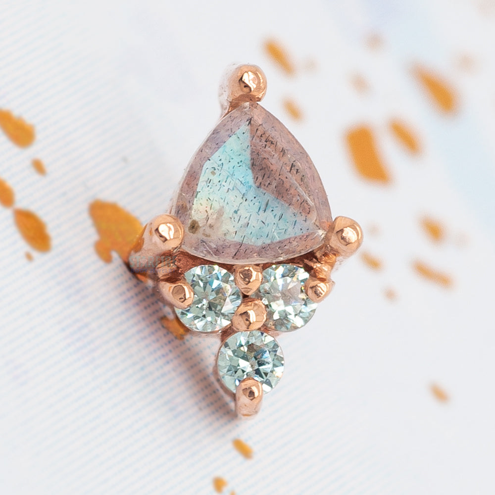 "Tau" Threaded End in Gold & Platinum with Rose Cut Labradorite & Cyan CZ's