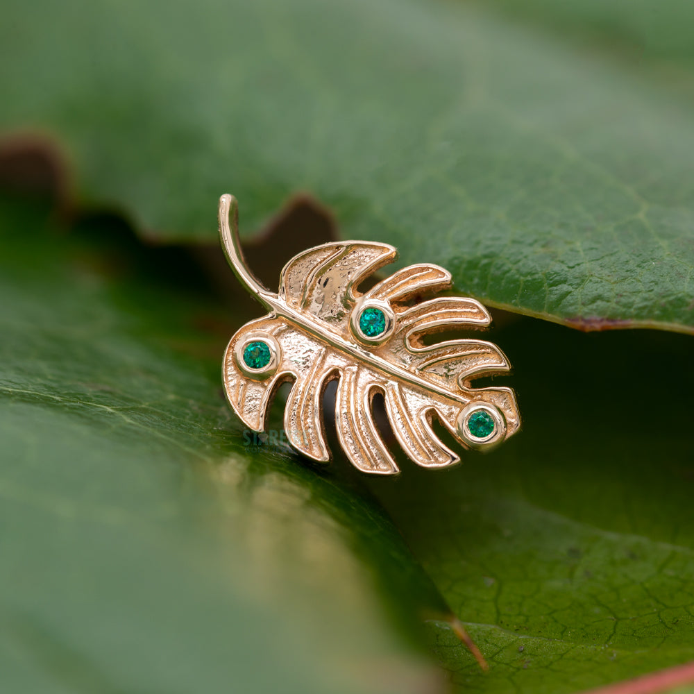 Monstera Leaf Threaded End in Gold with Rainforest Topaz'