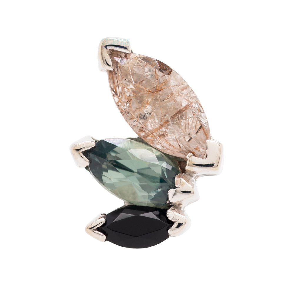 "French Kiss" Threaded End in Gold with Rutilated Quartz, Grey Sapphire & Onyx