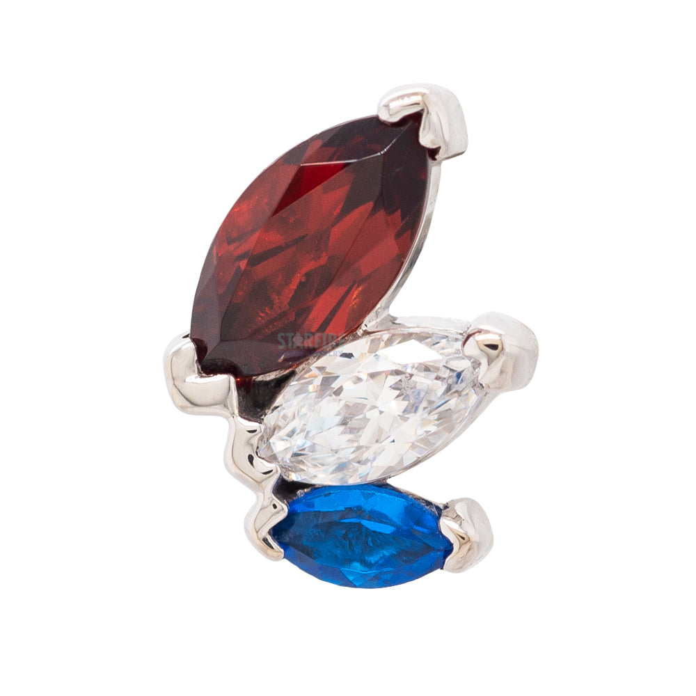 "French Kiss" Standard Threaded End in Gold & Platinum with Garnet, White CZ, & Synthetic Dark Blue