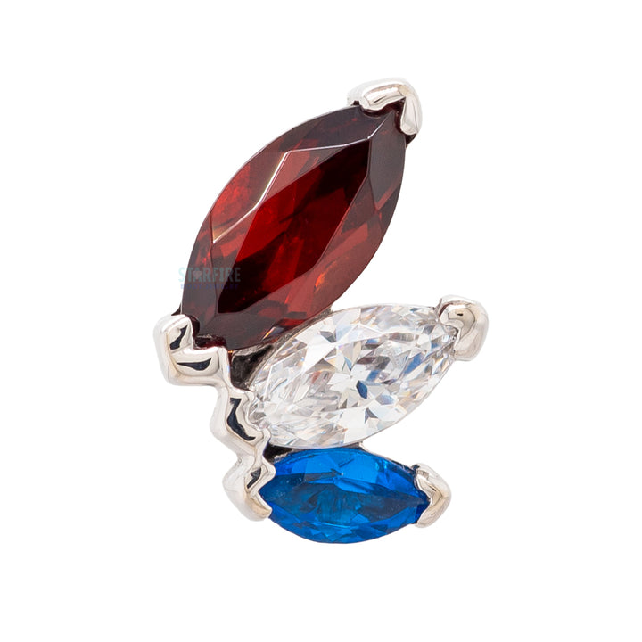"French Kiss" Standard Threaded End in Gold & Platinum with Garnet, White CZ, & Synthetic Dark Blue