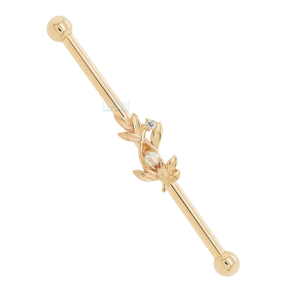 "Jessamine" Industrial Barbell in Gold with Mercury Mist Topaz & White CZ