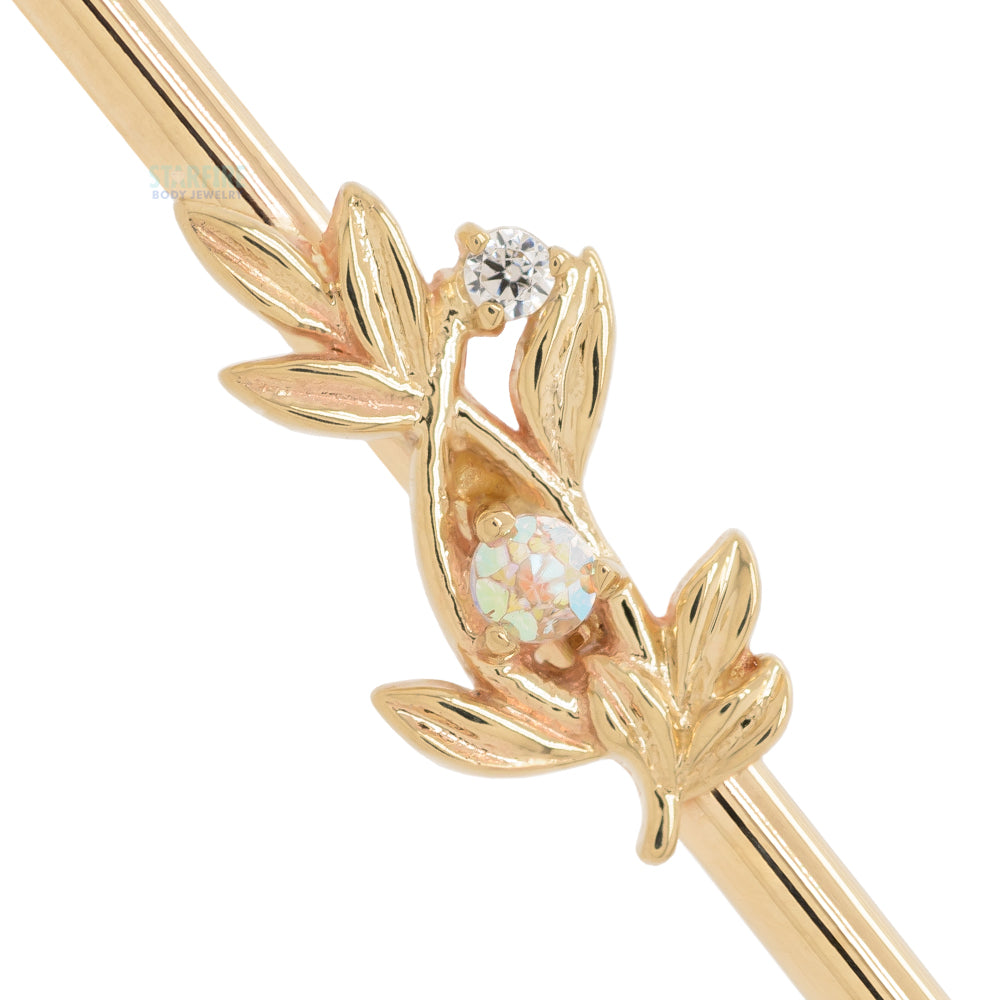 "Jessamine" Industrial Barbell in Gold with Mercury Mist Topaz & White CZ