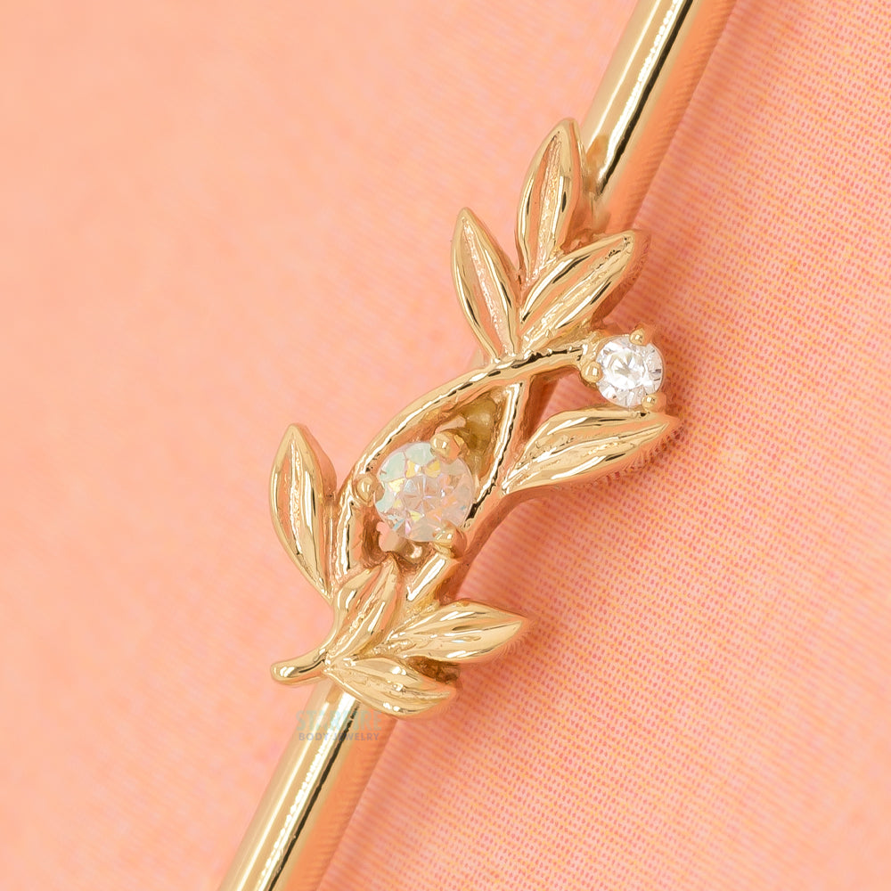 "Jessamine" Industrial Barbell in Gold with Mercury Mist Topaz & White CZ