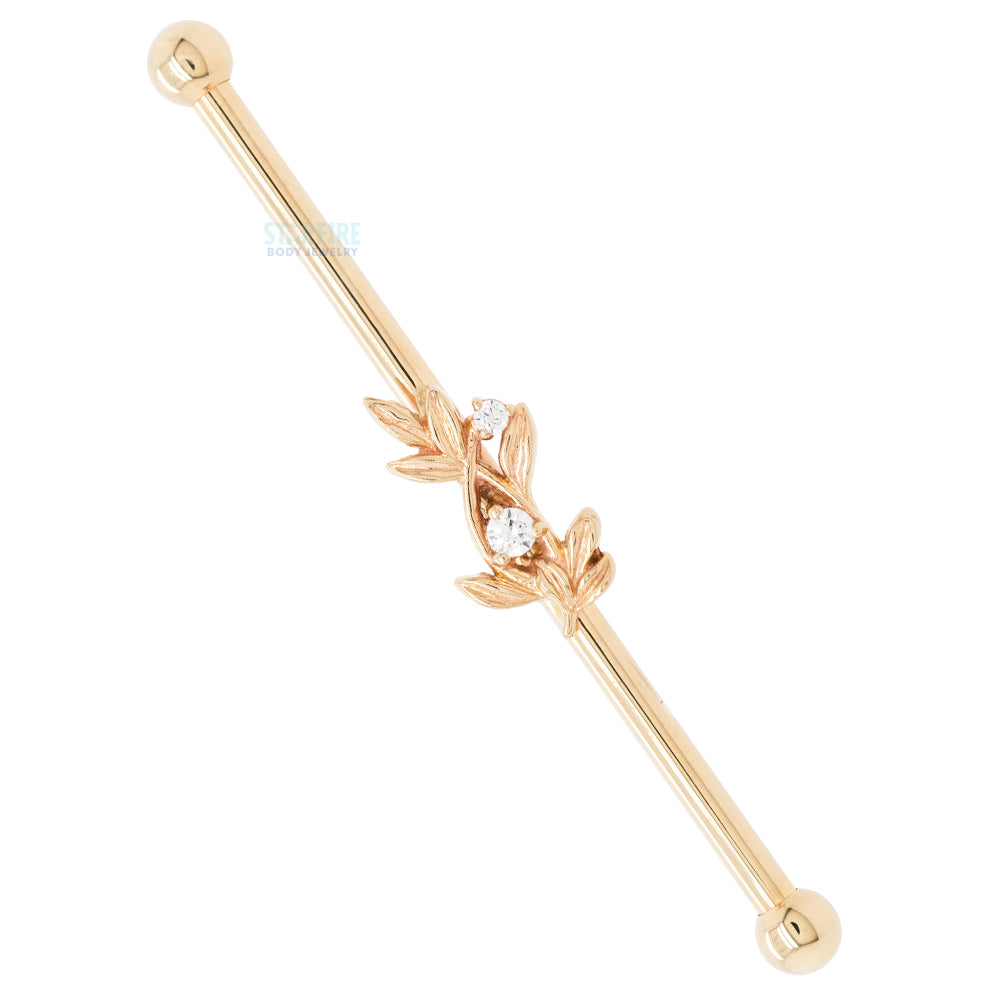 "Jessamine" Industrial Barbell in Gold with White CZ's