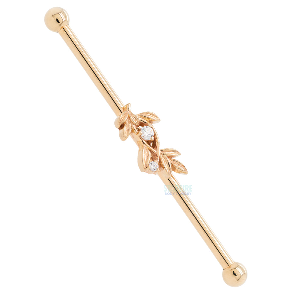 "Jessamine" Industrial Barbell in Gold with White CZ's