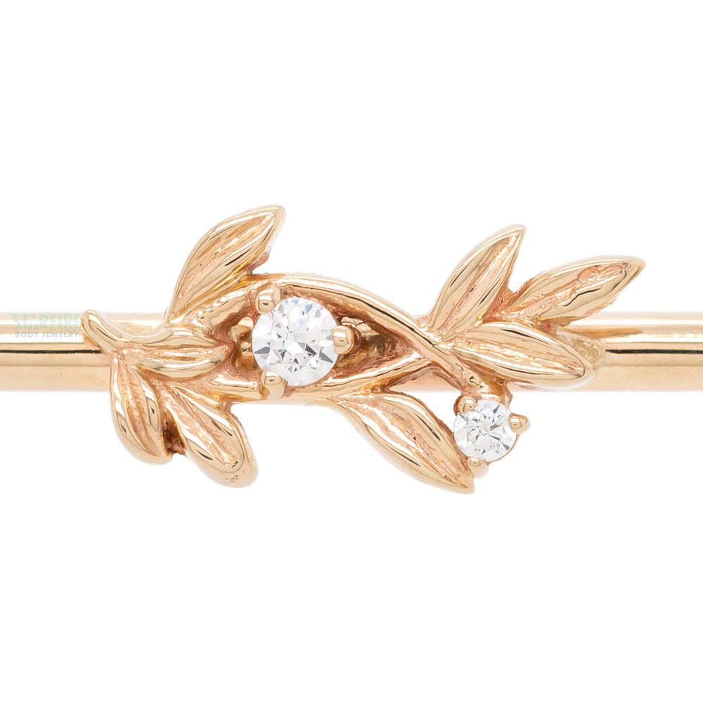 "Jessamine" Industrial Barbell in Gold with White CZ's