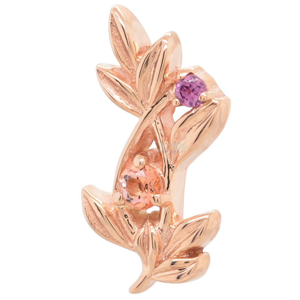 "Jessamine" Threaded End in Gold & Platinum with Peach Topaz' & Rhodolite