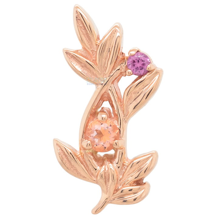 "Jessamine" Threaded End in Gold & Platinum with Peach Topaz' & Rhodolite