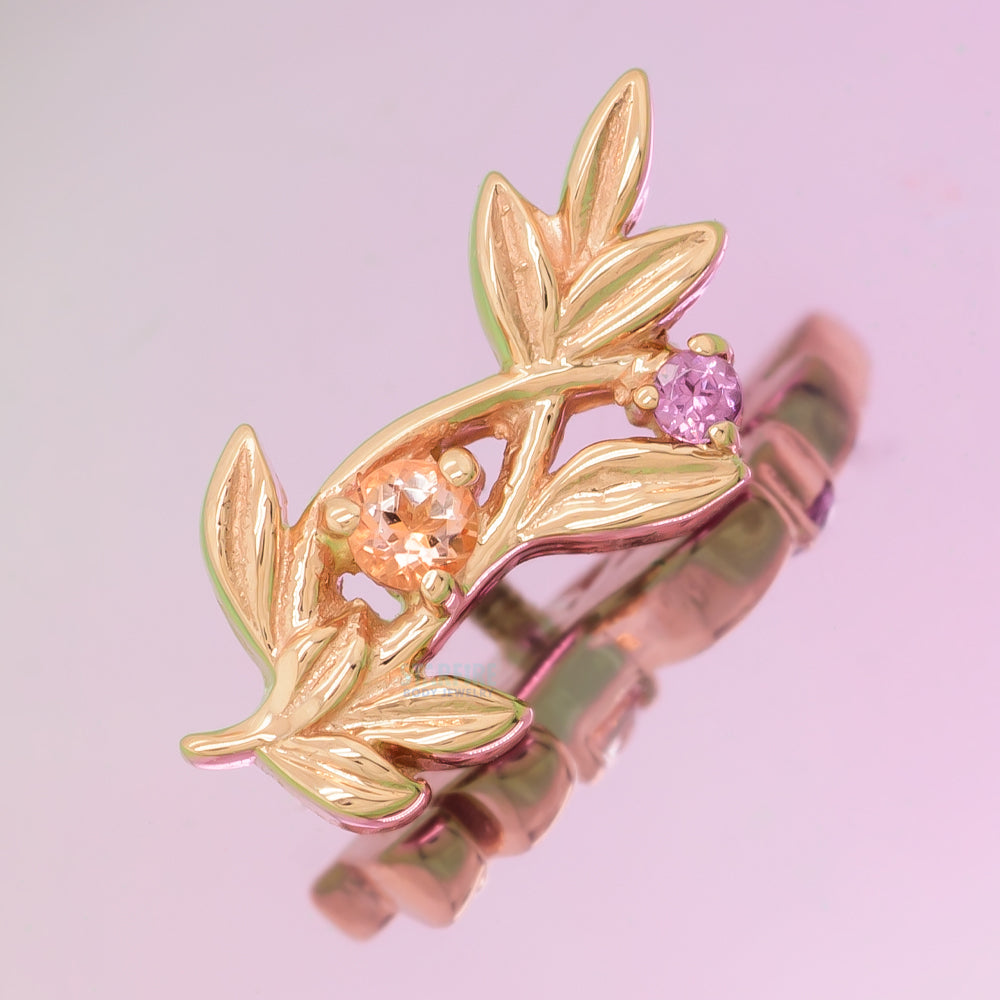 "Jessamine" Threaded End in Gold & Platinum with Peach Topaz' & Rhodolite