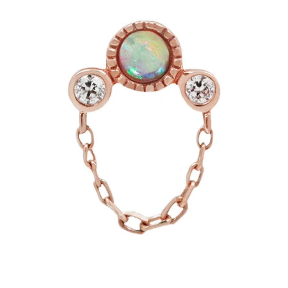 threadless: "Halston" End with Chain in Gold with Genuine Opal & White CZ's