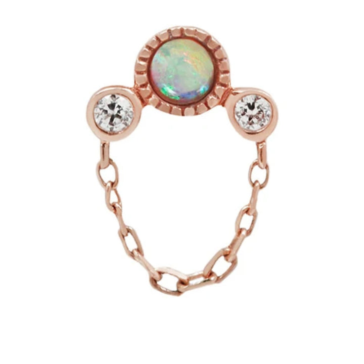 threadless: "Halston" End with Chain in Gold with Genuine Opal & White CZ's
