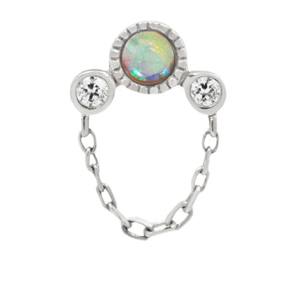 threadless: "Halston" End with Chain in Gold with Genuine Opal & White CZ's
