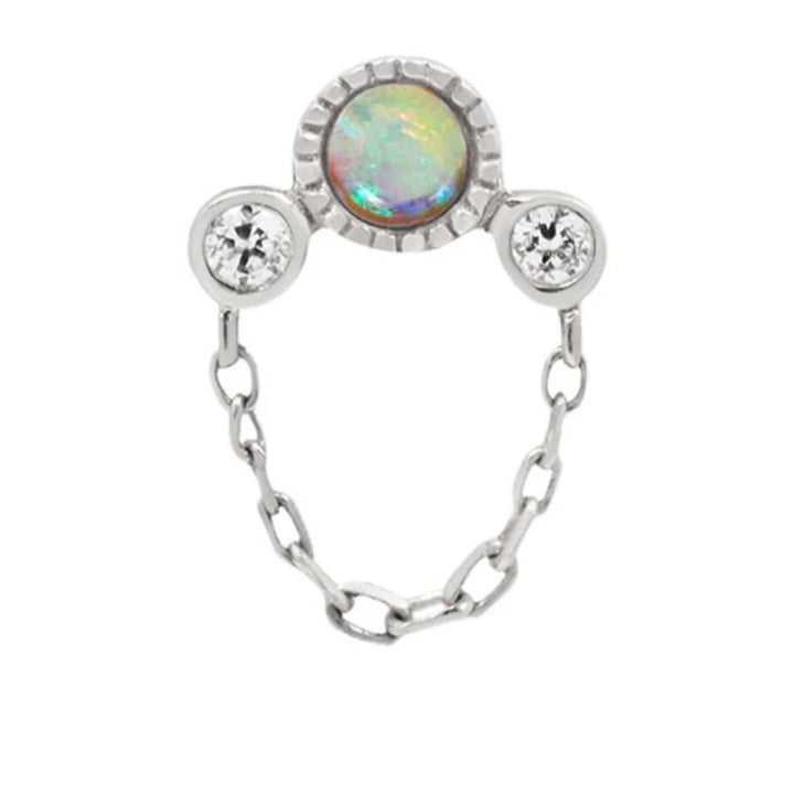 threadless: "Halston" End with Chain in Gold with Genuine Opal & White CZ's