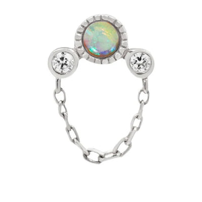 threadless: "Halston" End with Chain in Gold with Genuine Opal & White CZ's