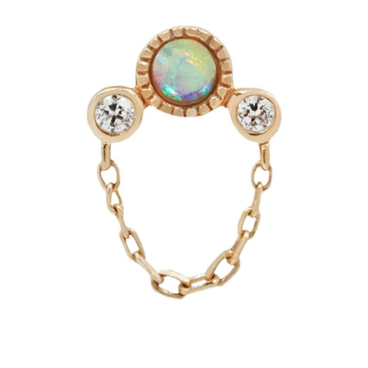 threadless: "Halston" End with Chain in Gold with Genuine Opal & White CZ's