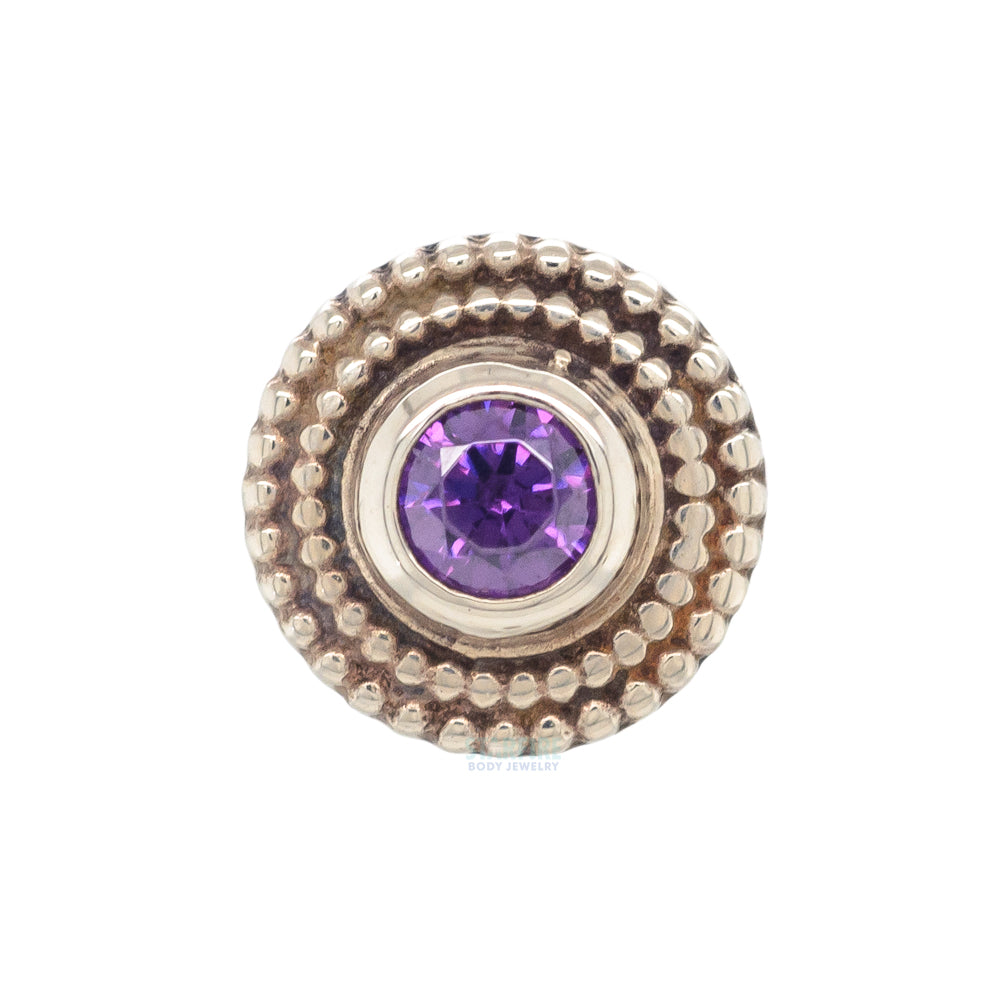Double Millgrain Round Threaded End in Gold with Faceted Gem in Bezel