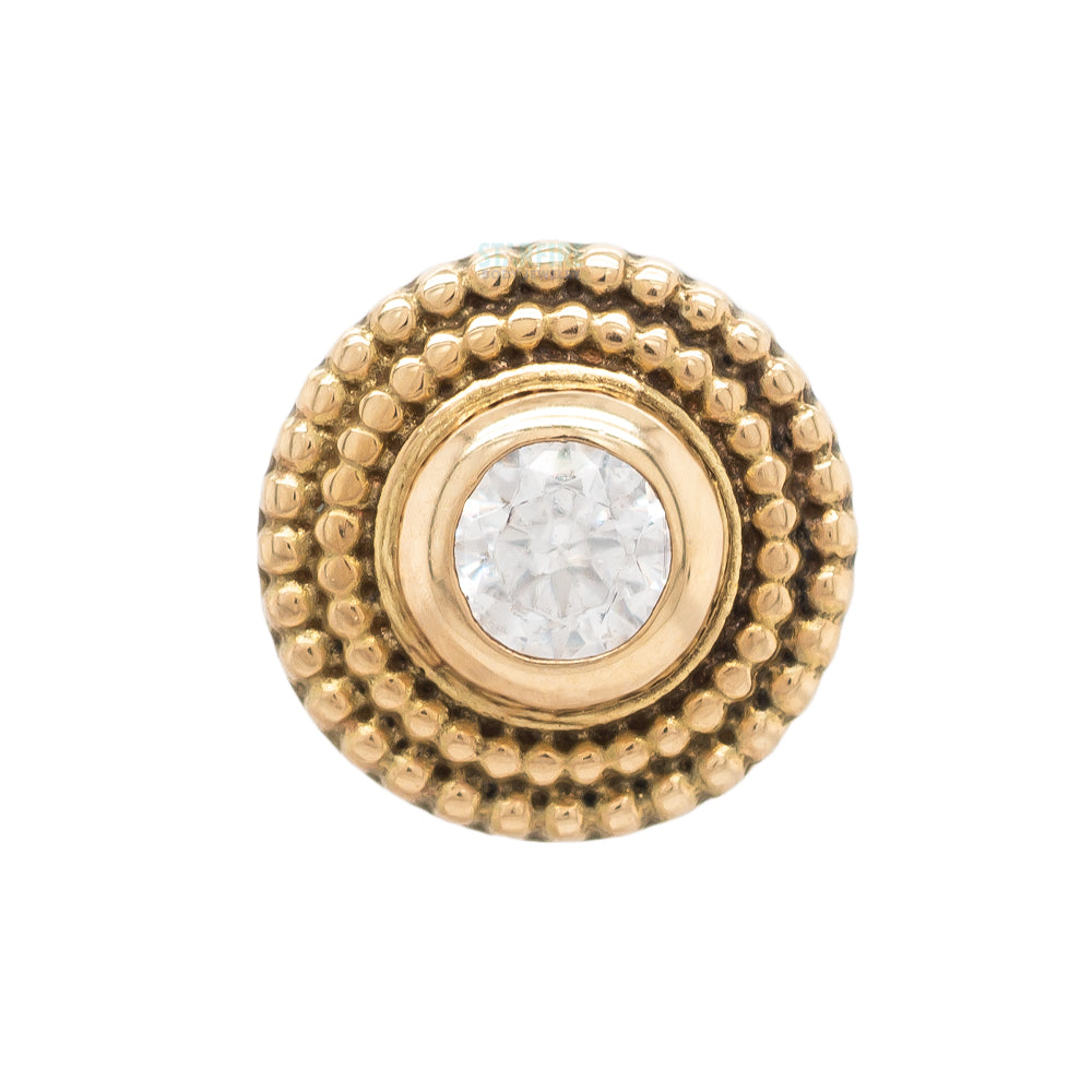 Double Millgrain Round in Gold with Faceted Gem in Bezel - on flatback