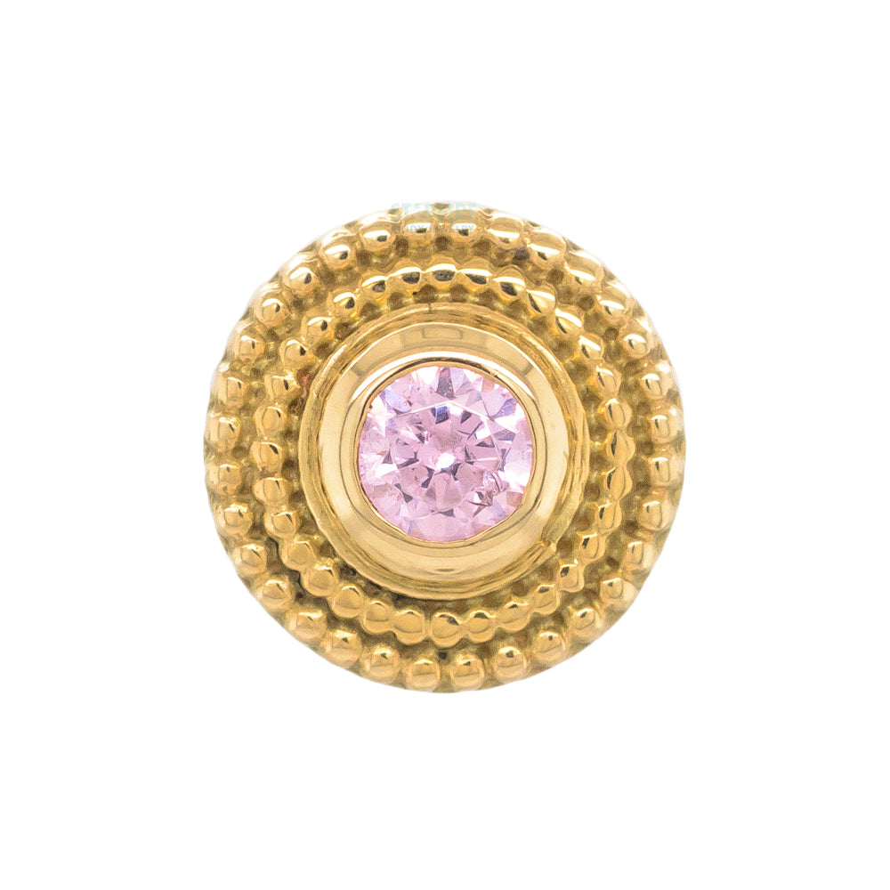 Double Millgrain Round Threaded End in Gold with Faceted Gem in Bezel