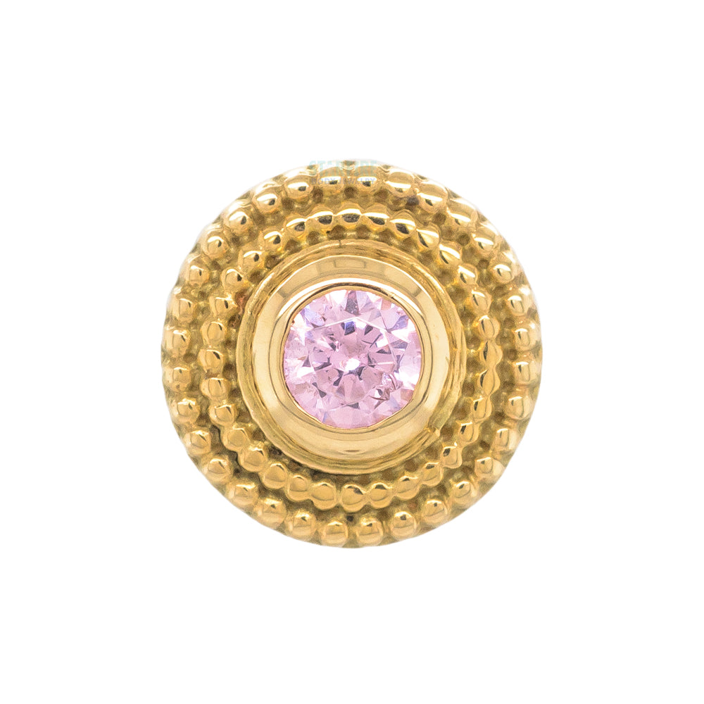 Double Millgrain Round in Gold with Faceted Gem in Bezel - on flatback