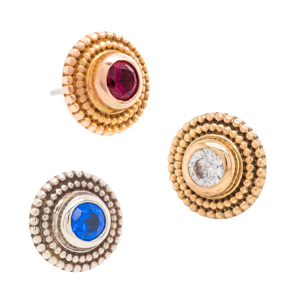 threadless: Double Millgrain Round Pin in Gold with Faceted Gem in Bezel
