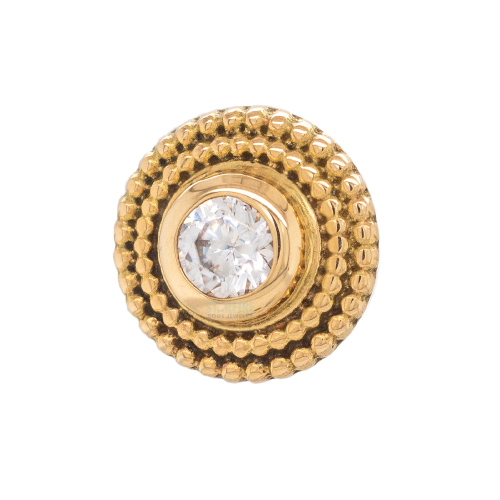 threadless: Double Millgrain Round Pin in Gold with Faceted Gem in Bezel