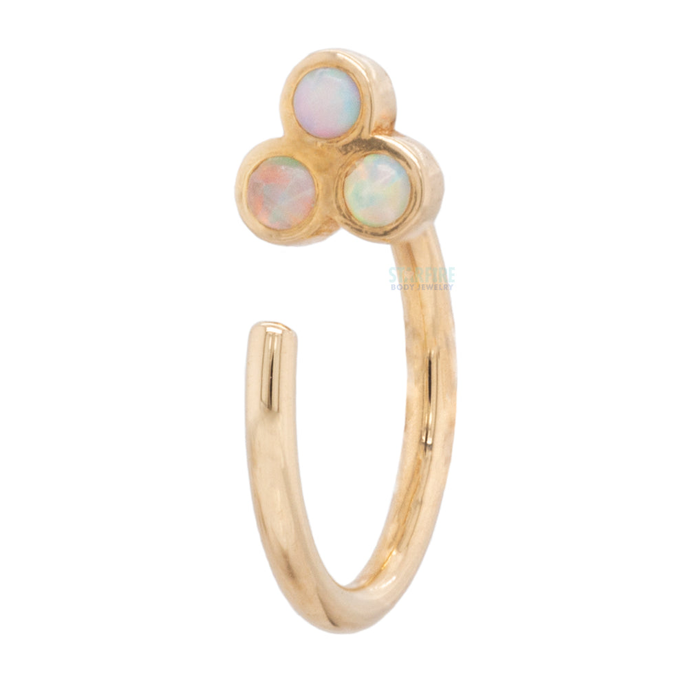 Tri Bezel Cluster Nostril Nail Ring in Gold & Platinum with Genuine White Opal