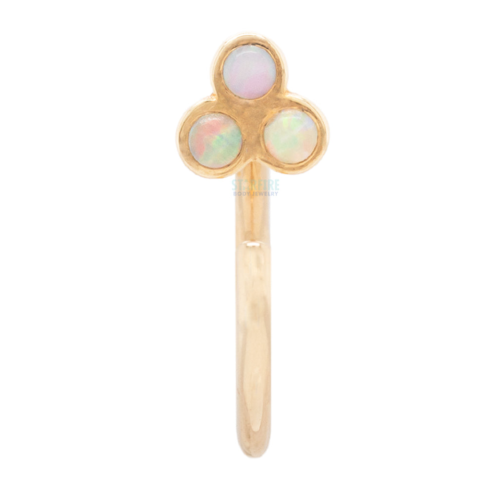 Tri Bezel Cluster Nostril Nail Ring in Gold & Platinum with Genuine White Opal