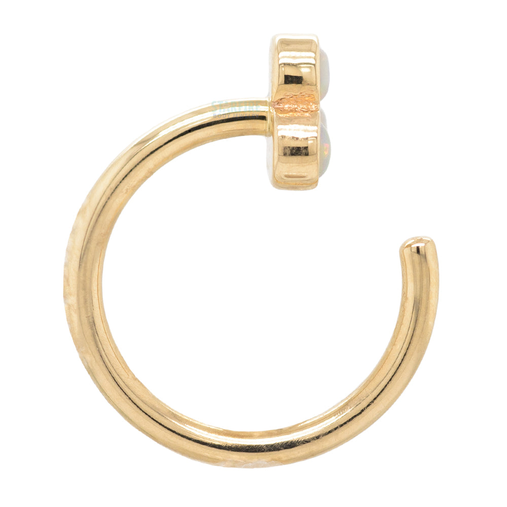 Tri Bezel Cluster Nostril Nail Ring in Gold & Platinum with Genuine White Opal