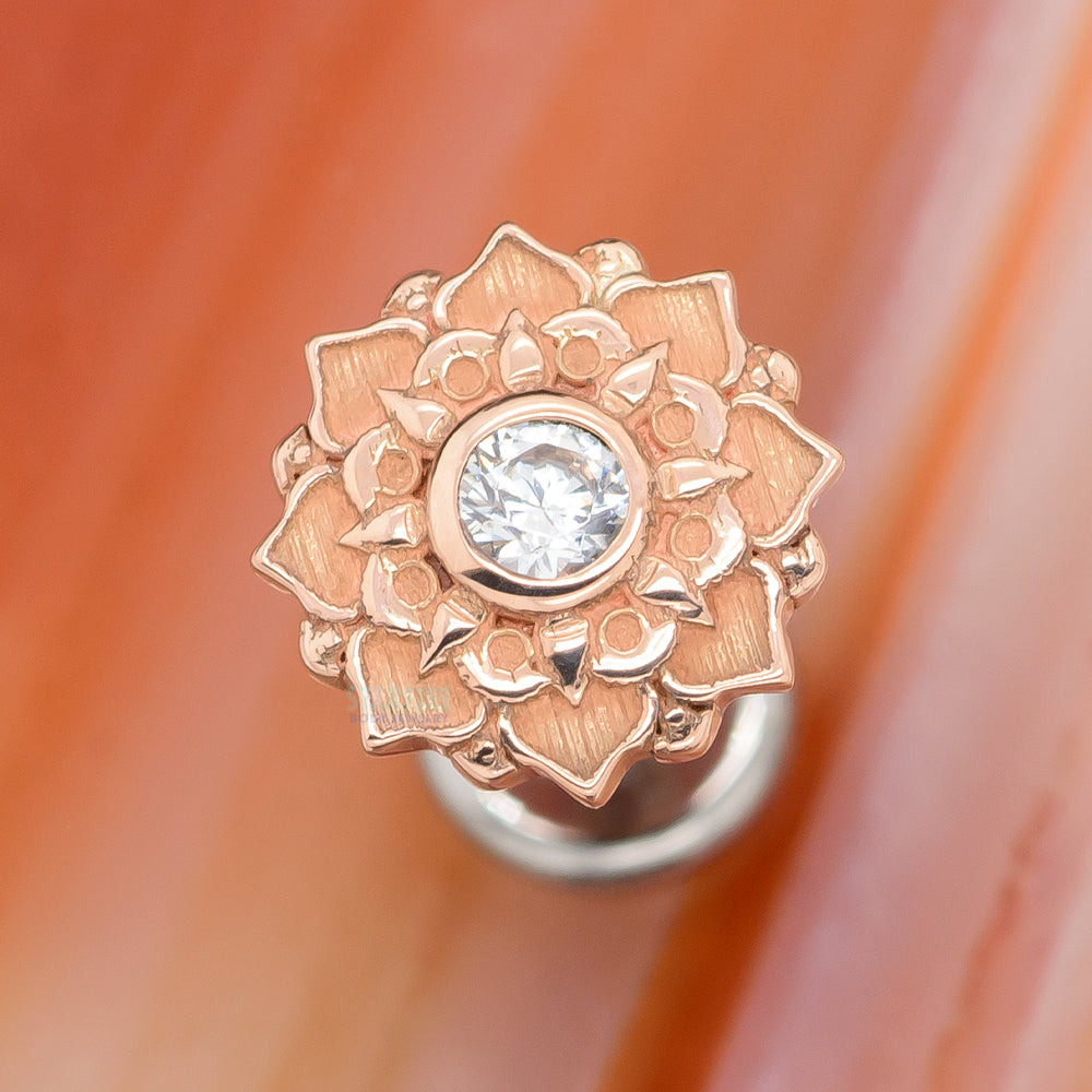 Gem Mandala Flower Threaded End in Gold & Platinum with CZ