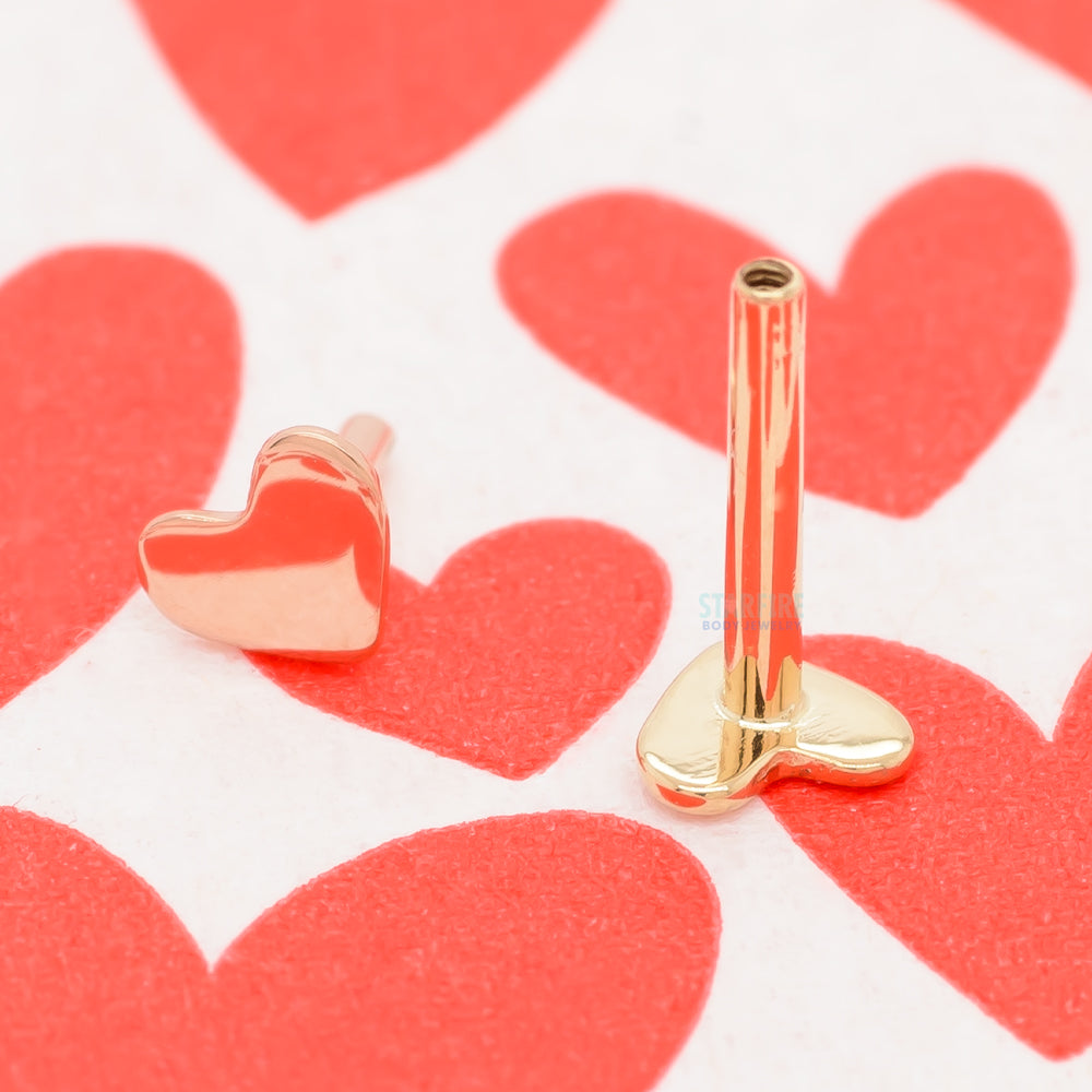 14K, 18K or Platinum Threaded Heart Backed Labret Post / Flatback