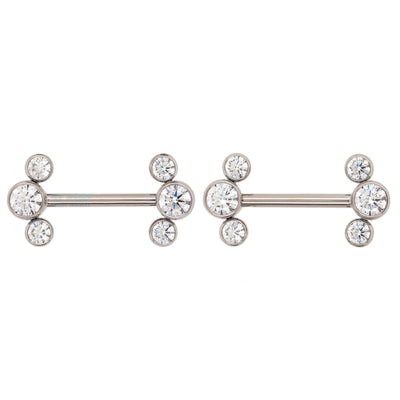 threadless: 3 Bezel Arc with Brilliant-Cut Gems Side-Set Nipple Barbells in Bezels - pair