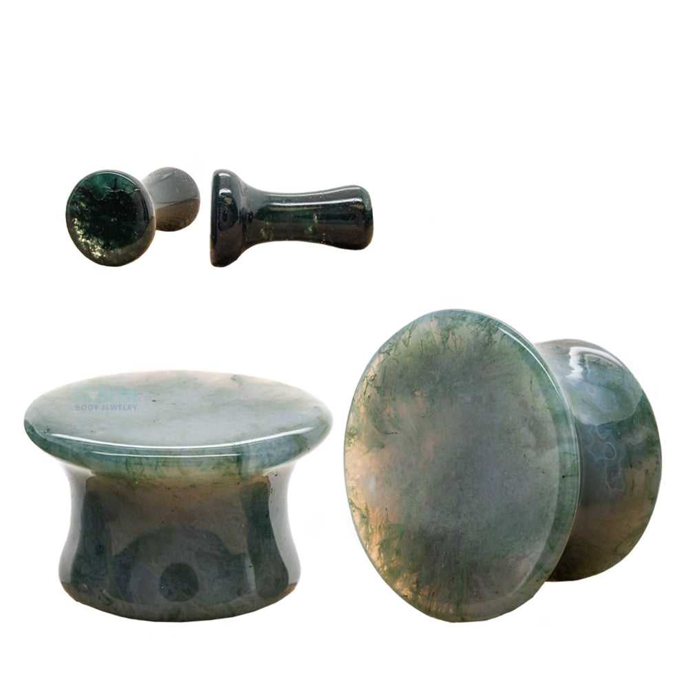 Mayan Style Stone Plugs - Moss Agate