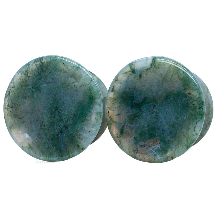 Mayan Style Stone Plugs - Moss Agate
