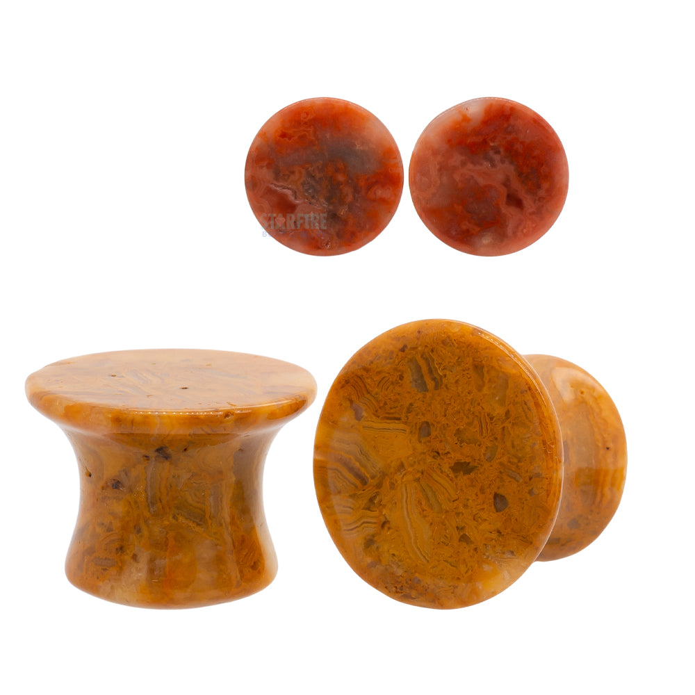 Mayan Style Stone Plugs - Crazy Lace Agate