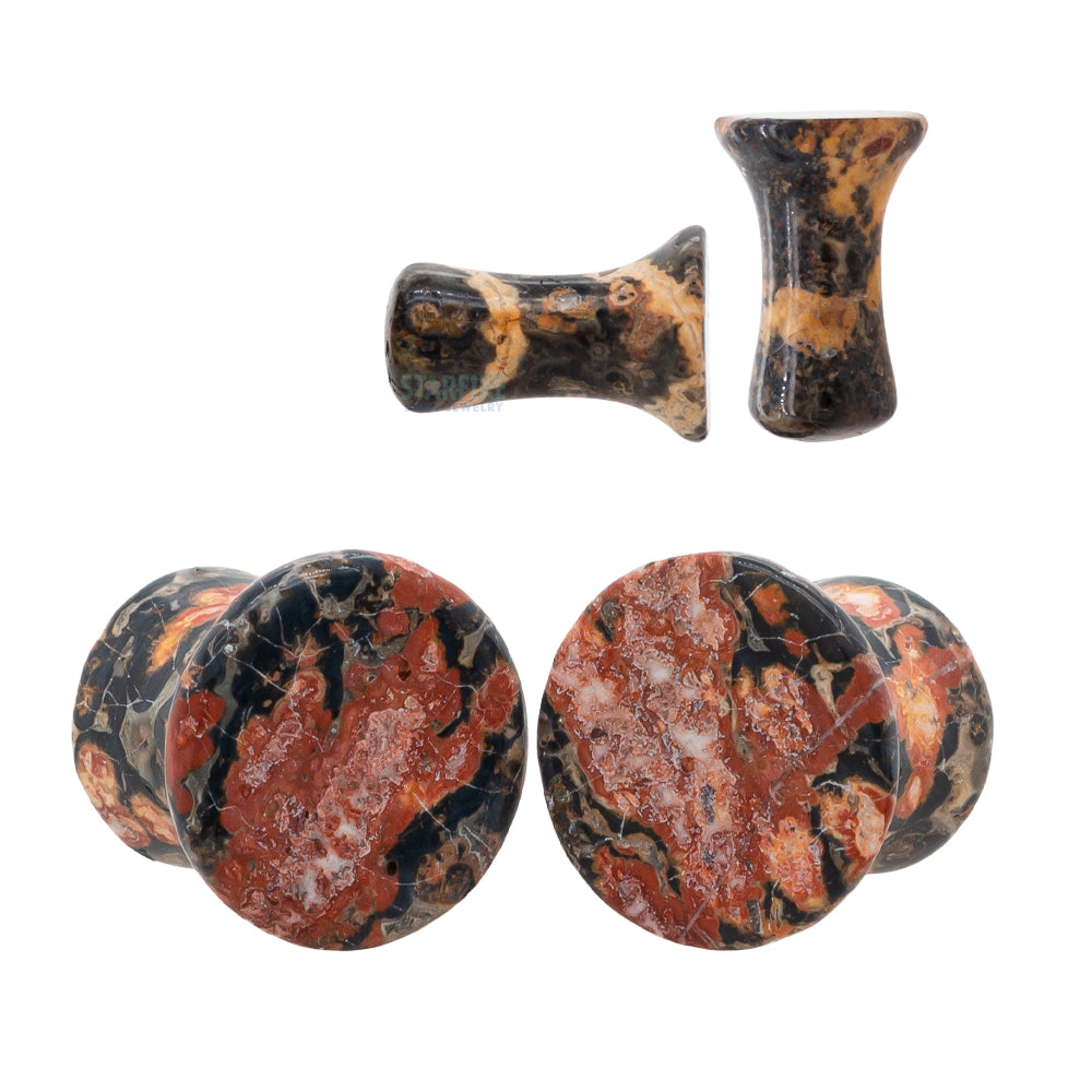 Mayan Style Stone Plugs - Leopardskin Jasper