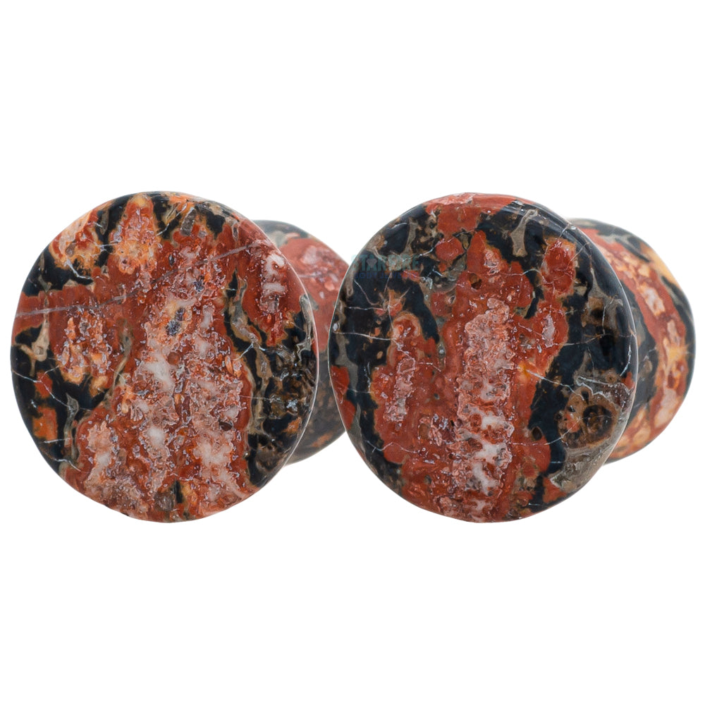Mayan Style Stone Plugs - Leopardskin Jasper