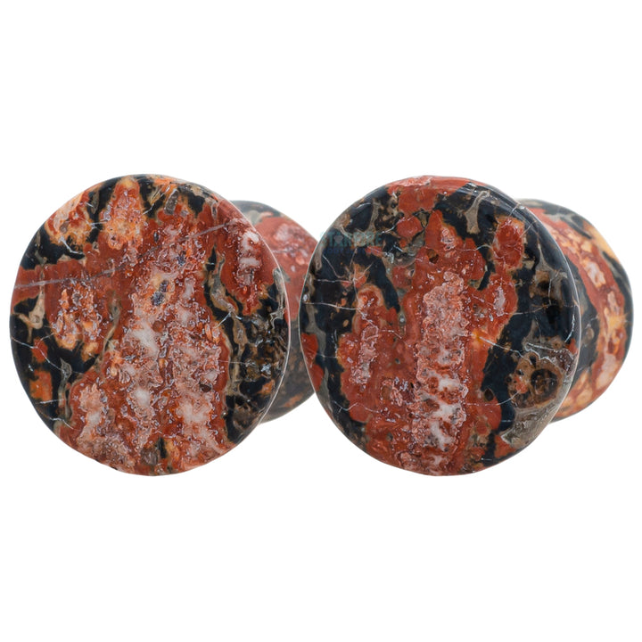 Mayan Style Stone Plugs - Leopardskin Jasper