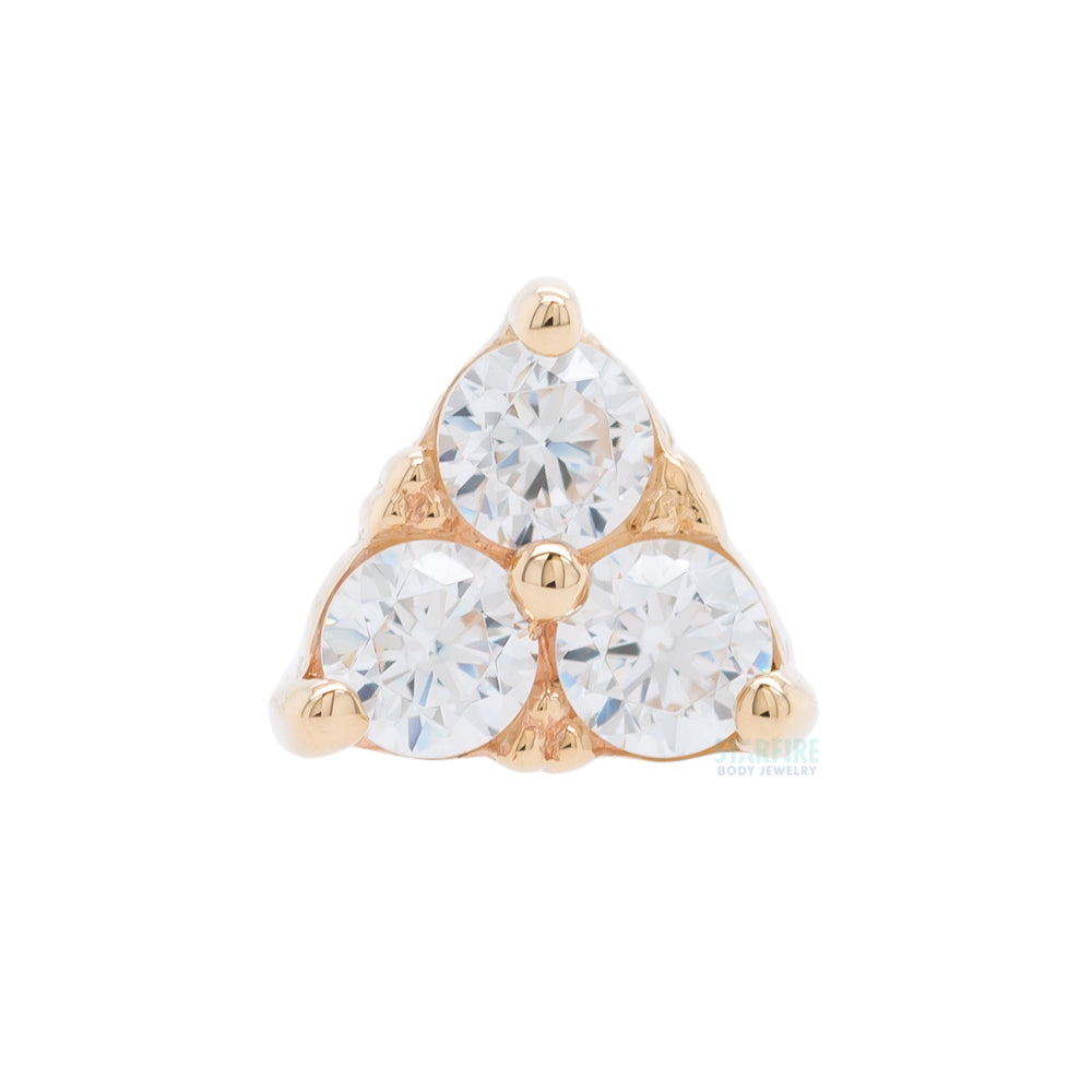 Beaded Tri Prong Cluster Threaded End in Gold with White CZ's