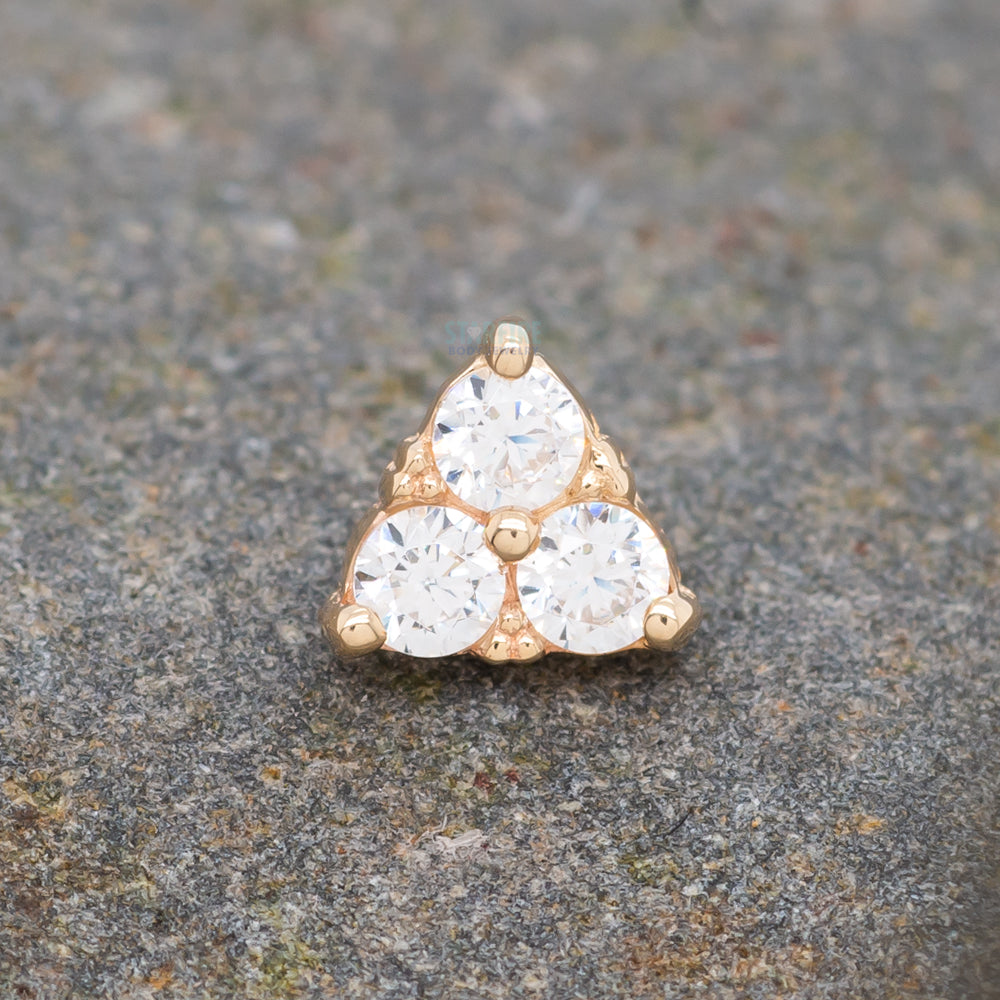 Beaded Tri Prong Cluster Threaded End in Gold with White CZ's