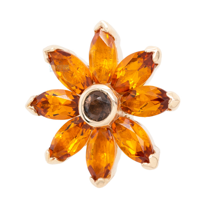 Sunflower Threaded End in Gold with Citrine & Smoky Quartz