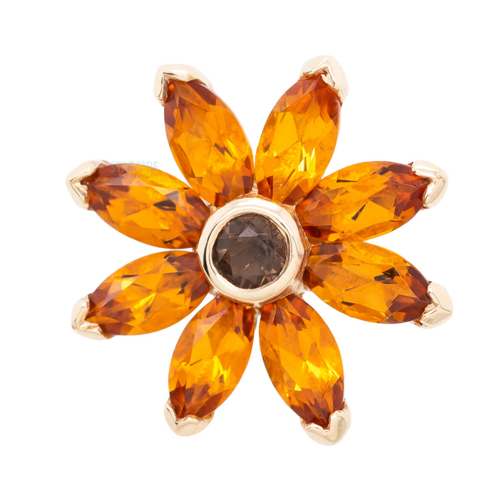 Sunflower Threaded End in Gold with Citrine & Smoky Quartz