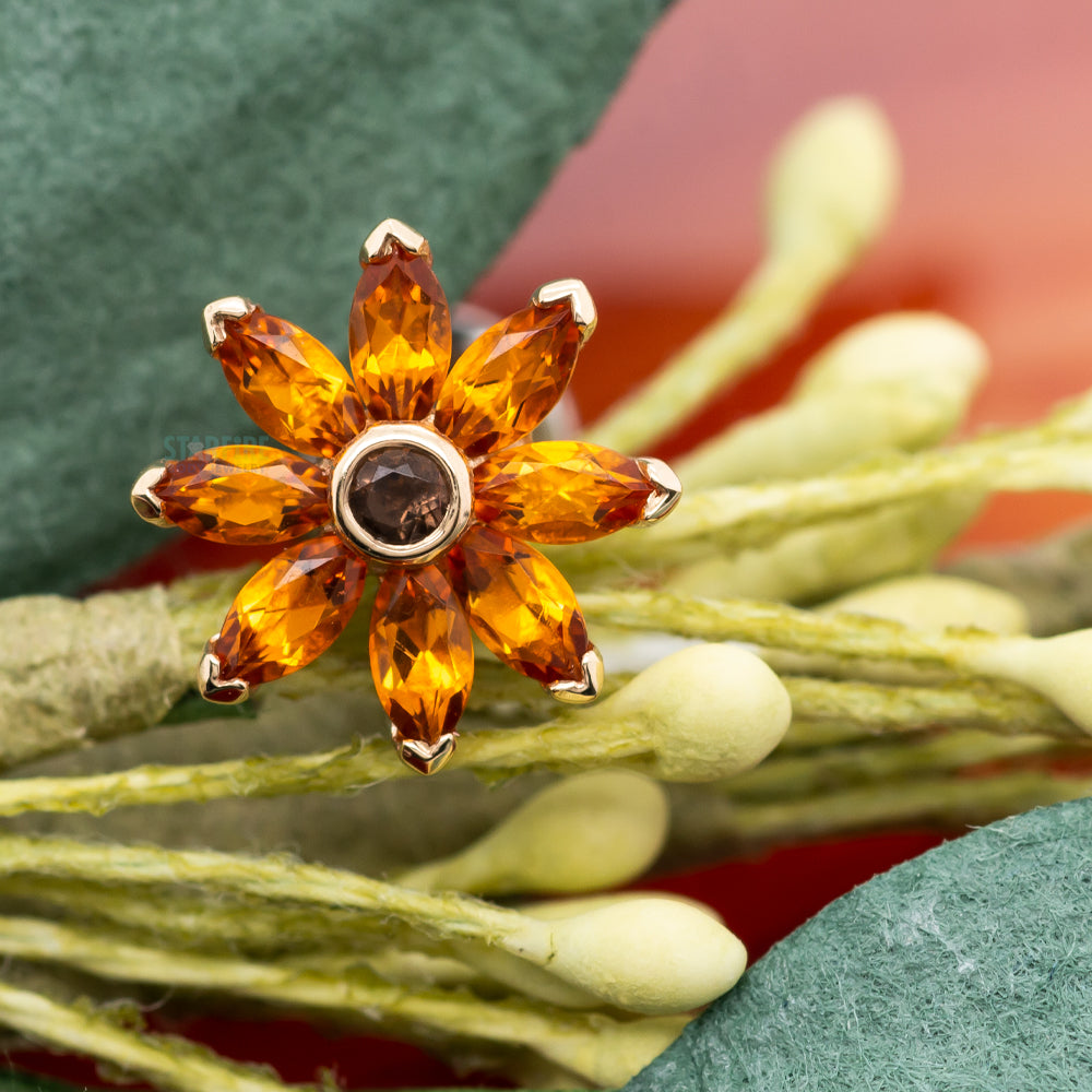 Sunflower Threaded End in Gold with Citrine & Smoky Quartz