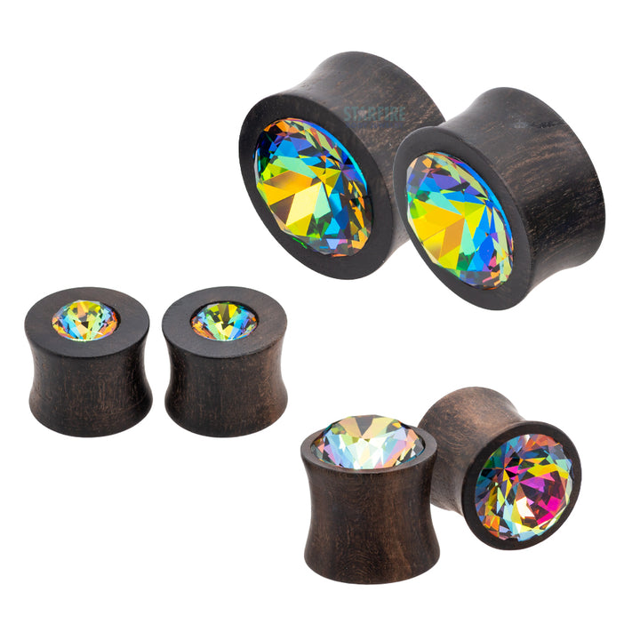 Round Swarovski Plugs in Wood - Vitrail