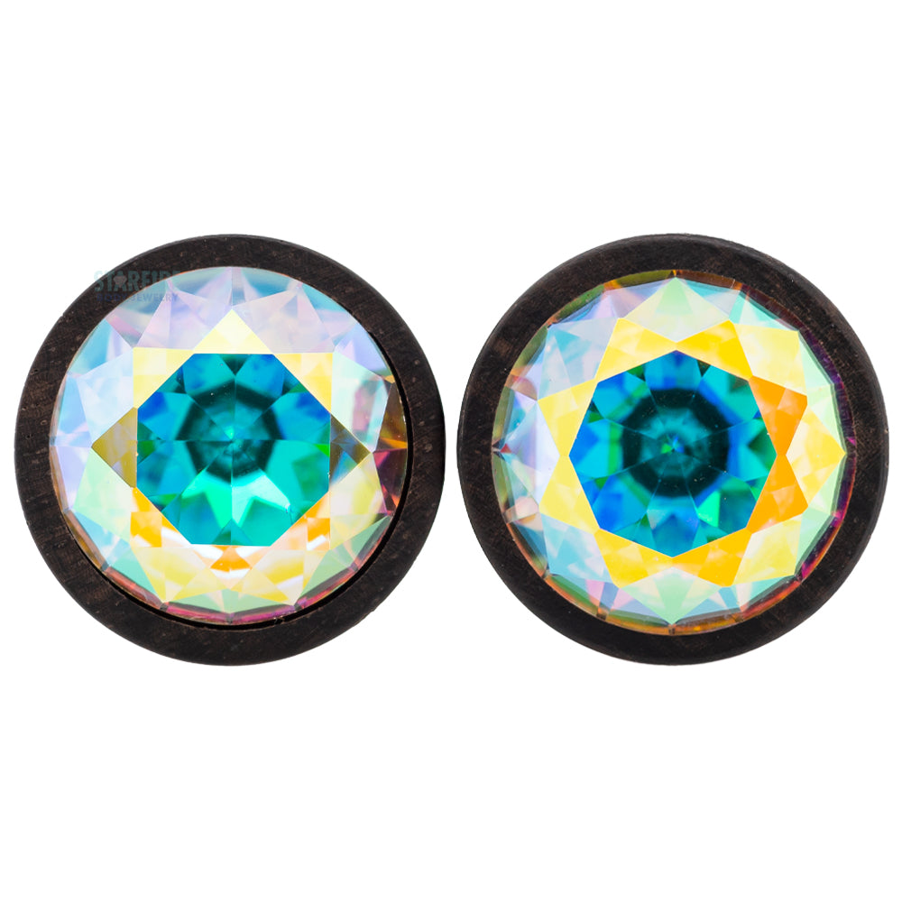 Round Swarovski Plugs in Wood - Crystal AB