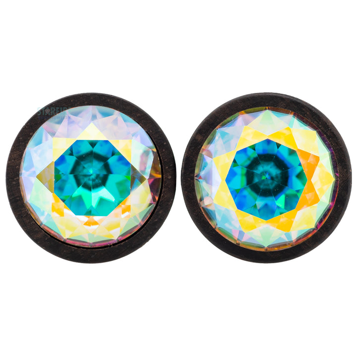 Round Swarovski Plugs in Wood - Crystal AB